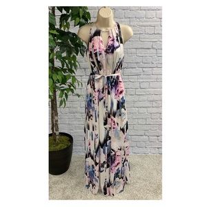 Jennifer Lopez Keyhole Halter Maxi Dress – Blue Pink Purple Floral NWT Sz S